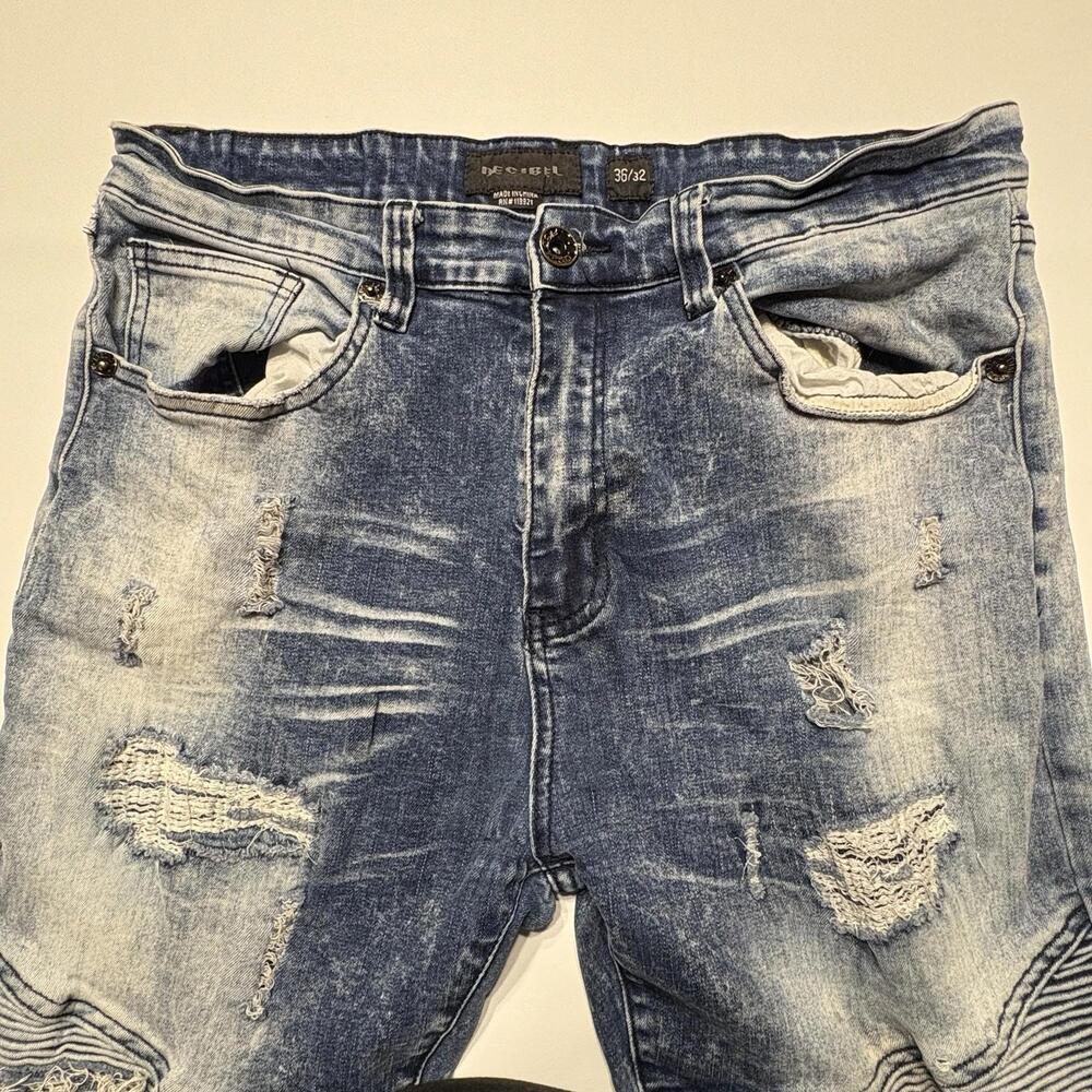 Decibel Men’s Distressed Acid Wash Moto Jeans – 36x32 - Picture 3 of 16